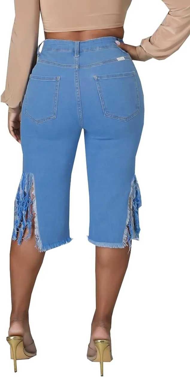 BestGirl Women's Ripped-Denim Hole Washed Distressed Mid Rise Stretchy Short Jeans