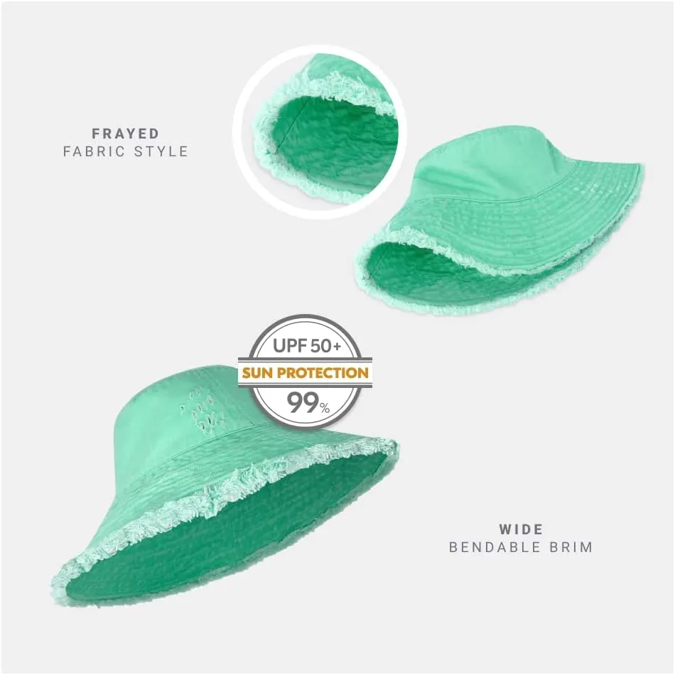 CHOK.LIDS Frayed Bucket Hats for Women Men Unisex Trendy Washed Cotton Floppy Wide Brim Boonie Outdoor Summer Beach Headwear