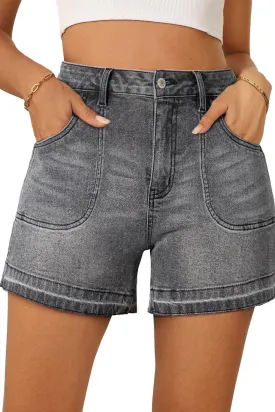 Dokotoo Womens Jean Shorts Stretchy High Waisted 2025 Straight Leg Frayed Raw Hem Casual Denim Shorts with Pockets