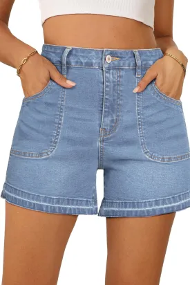 Dokotoo Womens Jean Shorts Stretchy High Waisted 2025 Straight Leg Frayed Raw Hem Casual Denim Shorts with Pockets