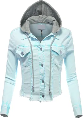FashionMille Women Distress Crop Ripped Raw Cut Denim Jean Jacket