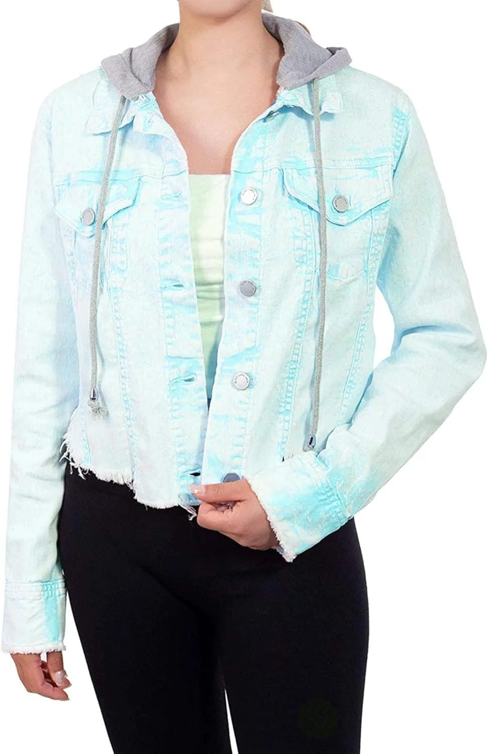 FashionMille Women Distress Crop Ripped Raw Cut Denim Jean Jacket