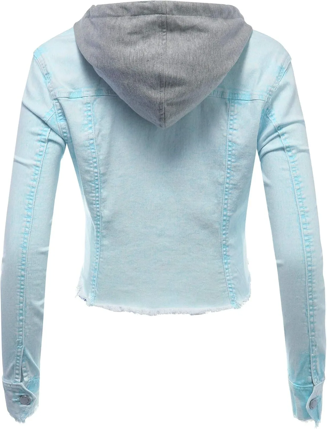 FashionMille Women Distress Crop Ripped Raw Cut Denim Jean Jacket