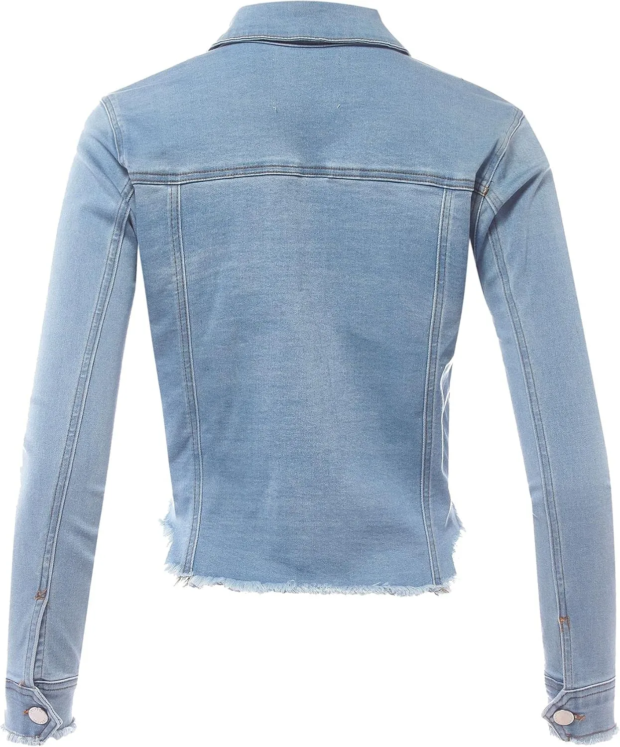 FashionMille Women's Frayed Hem Long Sleeve Button Up Color Jean Denim Jacket
