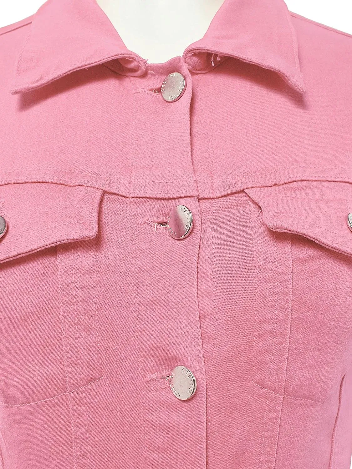 FashionMille Women's Frayed Hem Long Sleeve Button Up Color Jean Denim Jacket