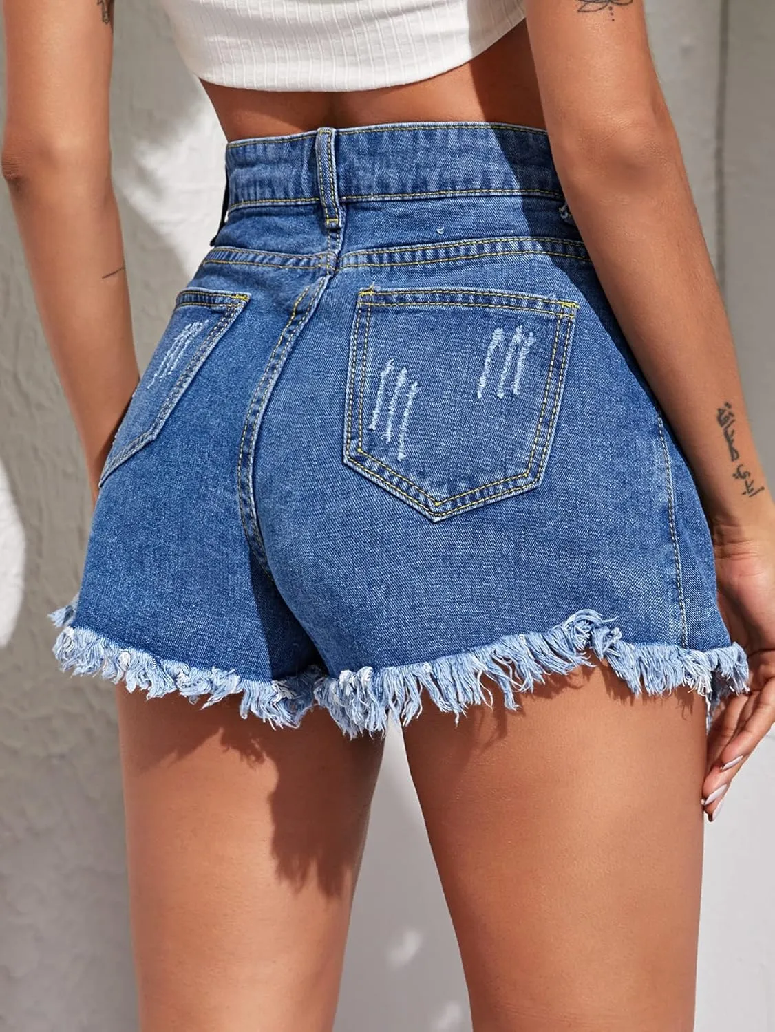 Floerns Women's Distressed Frayed High Waist Raw Hem Denim Skirt Shorts