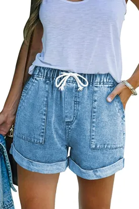 GOLDPKF Womens Jean Shorts for Denim Casual Summer Mid Waist Frayed Stretchy Ripped