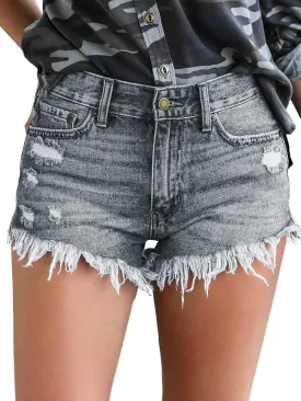 Govc Womens Jean Shorts Mid-Rise Frayed Raw Hemline Ripped Denim Short Jeans