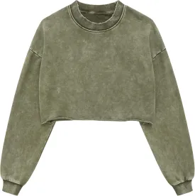 Hixiaohe Womens Cropped Sweatshirts Vintage Long Sleeve Pullover Tops Acid Wash Sweatshirt Hoodies for Women Workout Crop Top