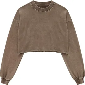 Hixiaohe Womens Cropped Sweatshirts Vintage Long Sleeve Pullover Tops Acid Wash Sweatshirt Hoodies for Women Workout Crop Top