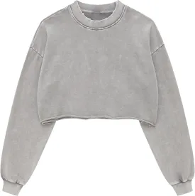Hixiaohe Womens Cropped Sweatshirts Vintage Long Sleeve Pullover Tops Acid Wash Sweatshirt Hoodies for Women Workout Crop Top