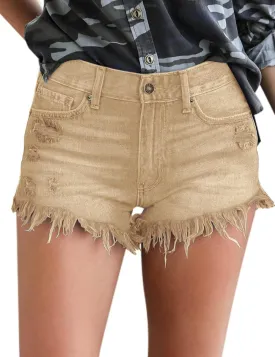 luvamia Women Casual High Waisted Denim Shorts Frayed Raw Hem Ripped Jeans Shorts