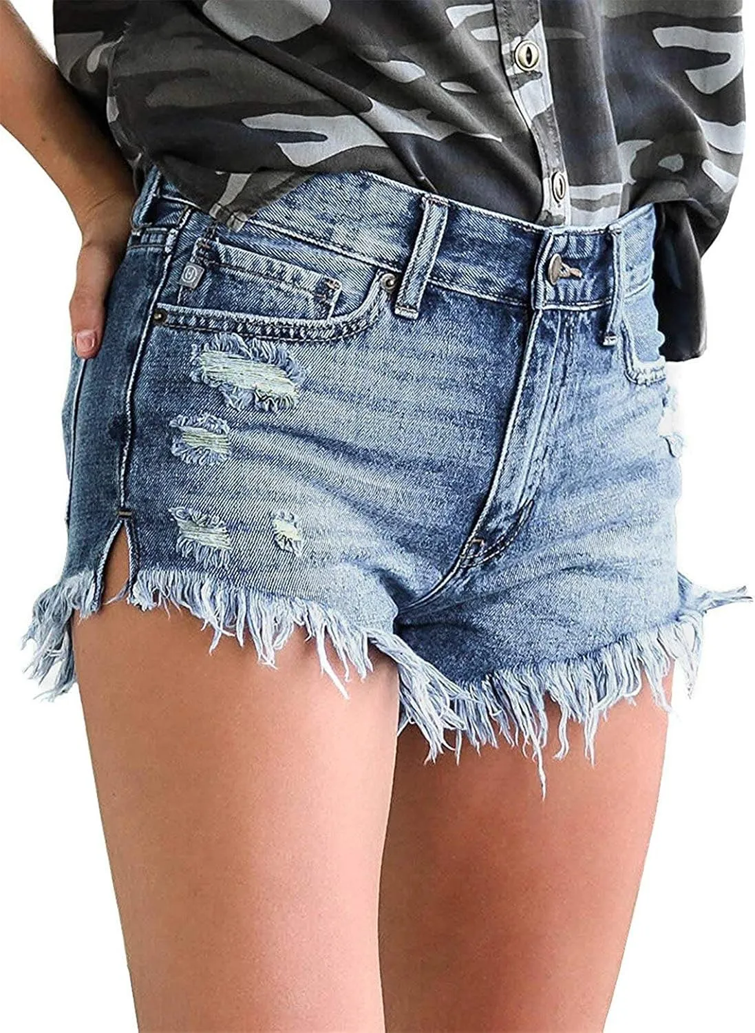 MODARANI Women's Cut Off Denim Jean Shorts Ripped Distressed