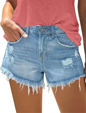 MODARANI Women's Cut Off Denim Jean Shorts Ripped Distressed