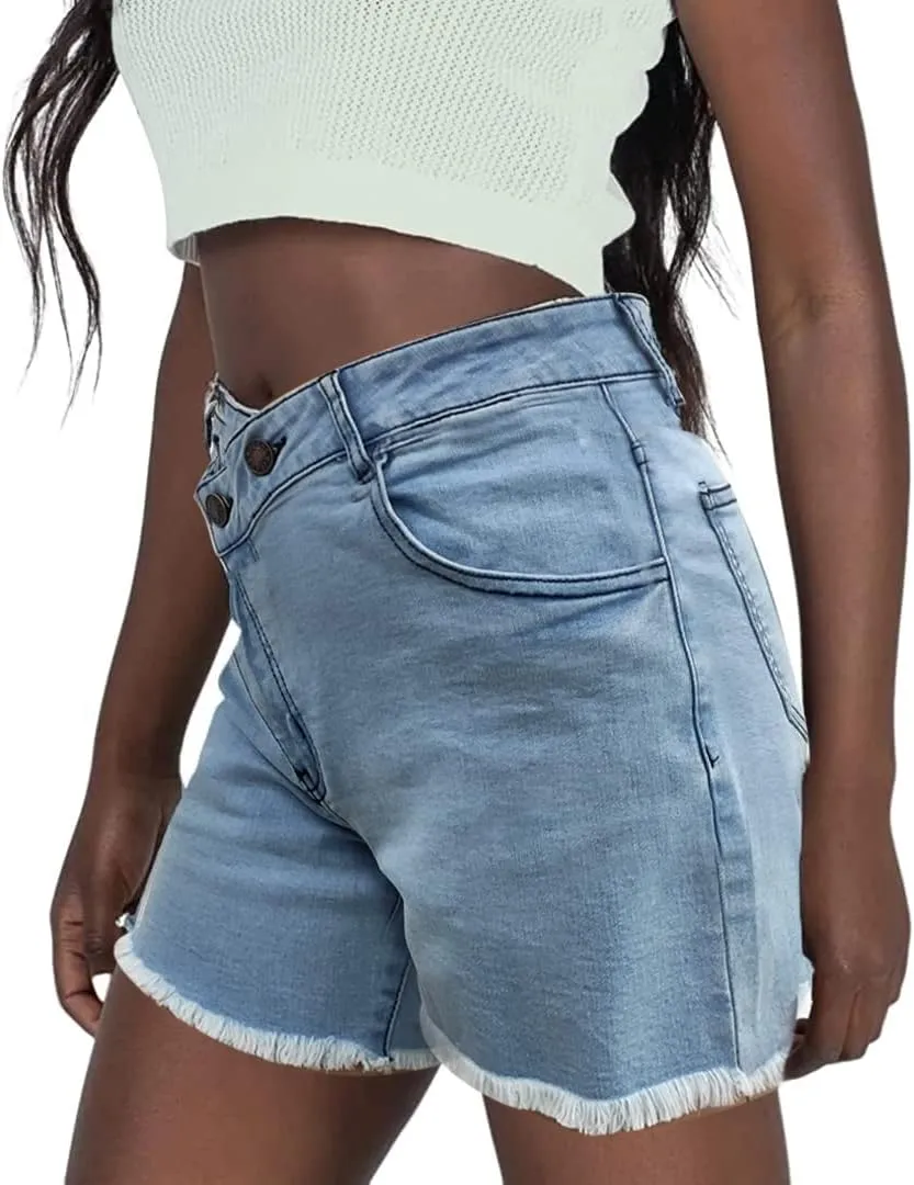 NEYOUQE Women's Casual Fashion Denim Shorts High Waisted Ripped Short Jeans Stretchy Drawstring Elastic Waist Jean 2025