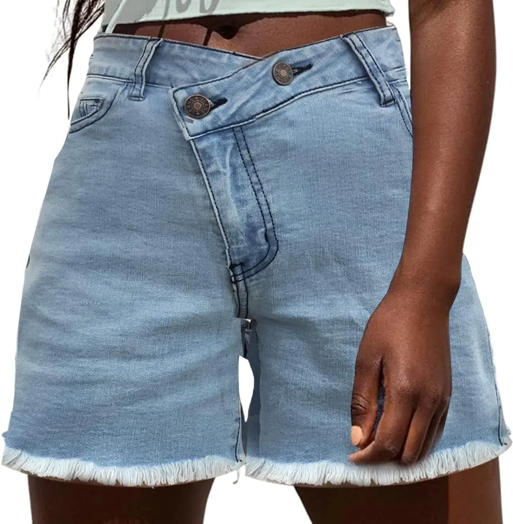NEYOUQE Women's Casual Fashion Denim Shorts High Waisted Ripped Short Jeans Stretchy Drawstring Elastic Waist Jean 2025