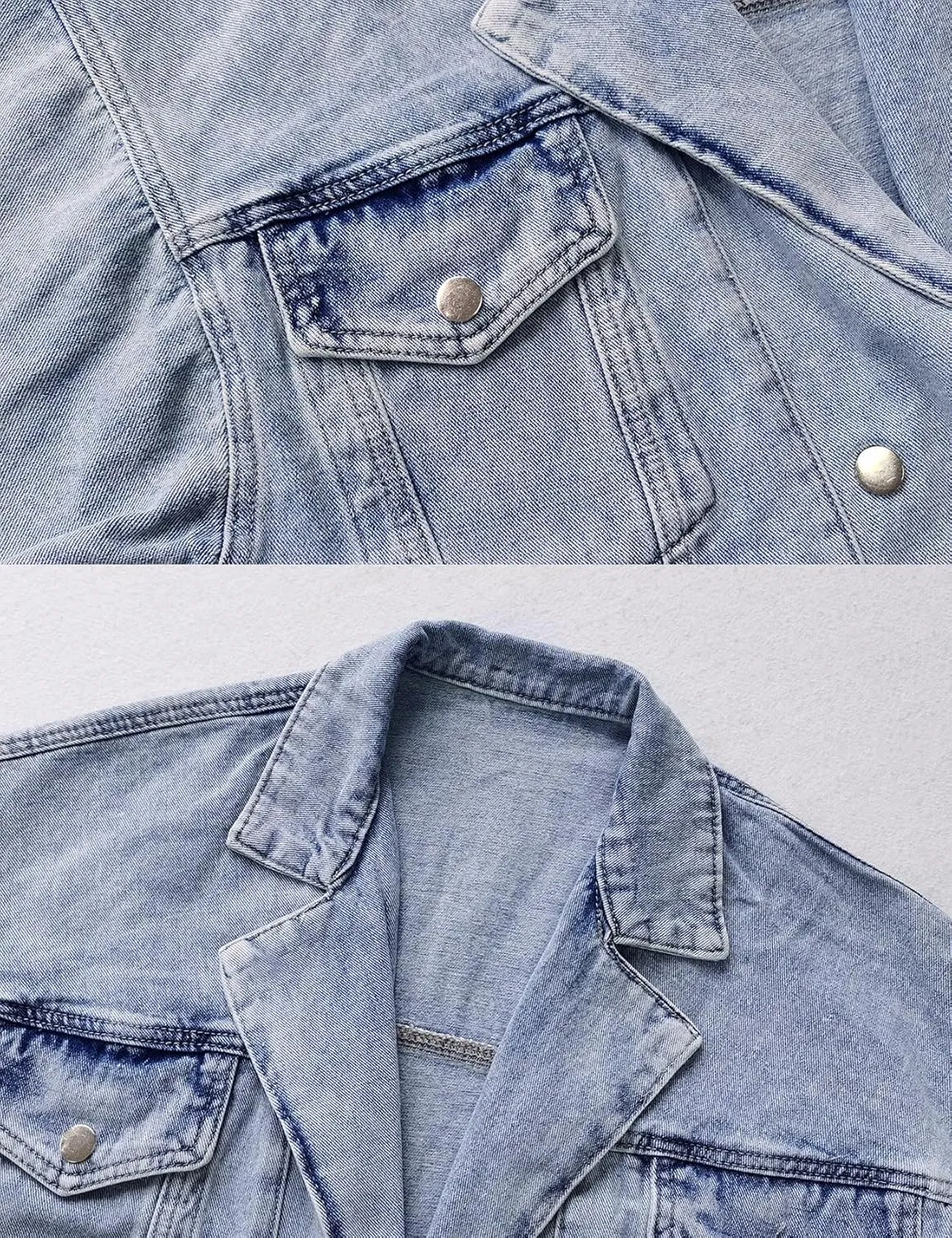 Perbai Womens Casual Notched Lapel Frayed Raw Hem Cropped Jean Jacket Denim Shacket