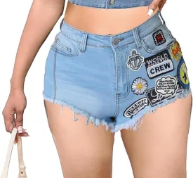 SeNight Women's Denim Shorts High Waisted Frayed Raw Hem Ripped Short Jeans