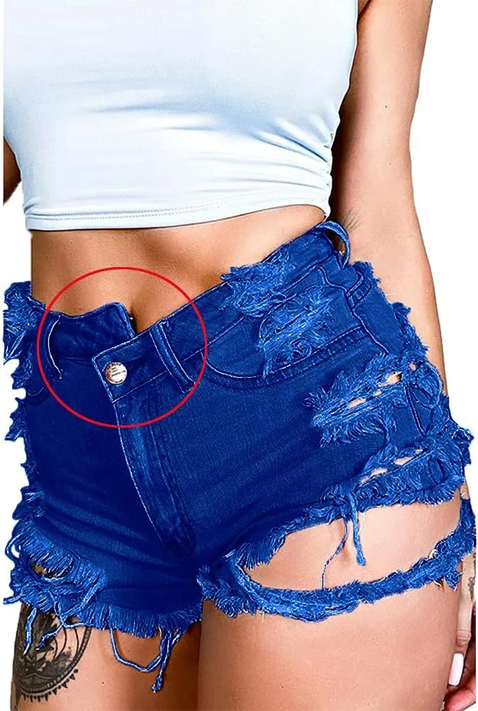 Susupeng Women Summer Irregular Waist Jean Shorts with Pockets Frayed Ripped Holes Cute Sexy Hot Mini Denim Shorts