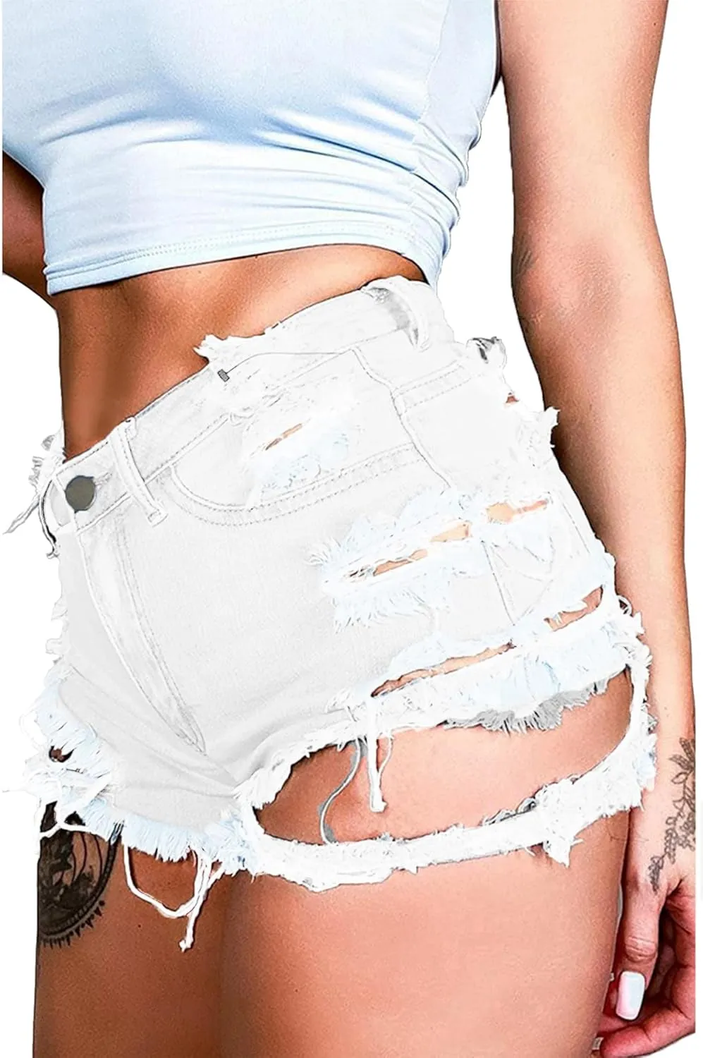 Susupeng Women Summer Irregular Waist Jean Shorts with Pockets Frayed Ripped Holes Cute Sexy Hot Mini Denim Shorts