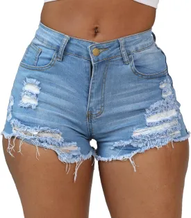 Weigou Women Jean Short Ripped Hot Shorts Comfy Stretchy Women Fringed Denim Shorts