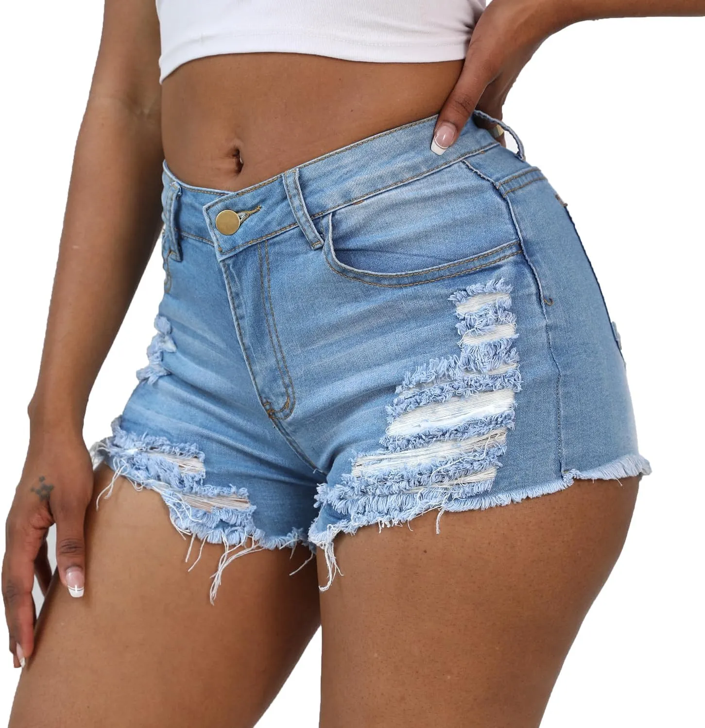 Weigou Women Jean Short Ripped Hot Shorts Comfy Stretchy Women Fringed Denim Shorts