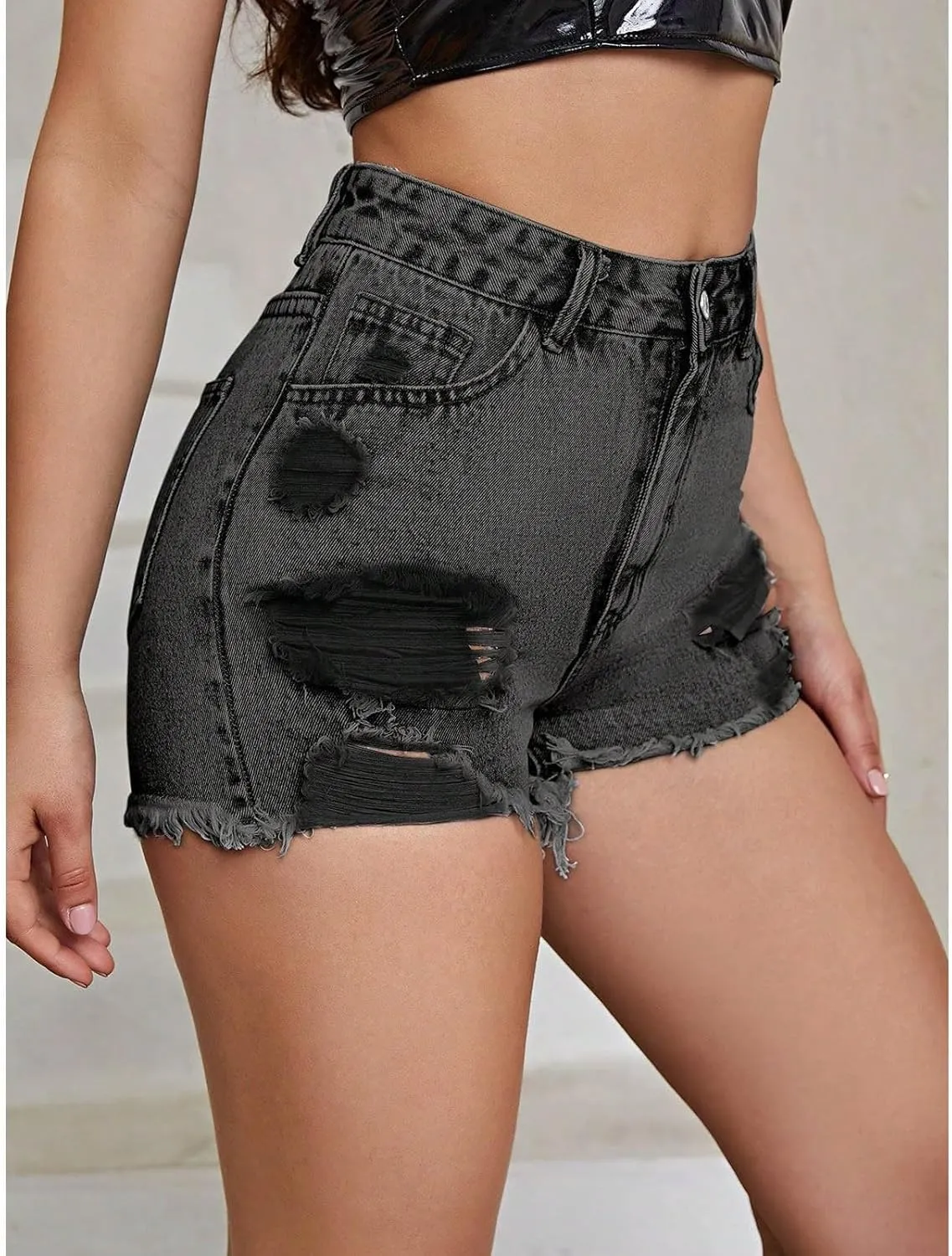Women Denim Shorts Stretchy Mid High Waisted Summer Beach Plus Size Casual Trendy Ripped Loose Fit Hot Short Jeans