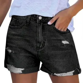 Women Denim Shorts Stretchy Mid High Waisted Summer Beach Plus Size Casual Trendy Ripped Loose Fit Hot Short Jeans