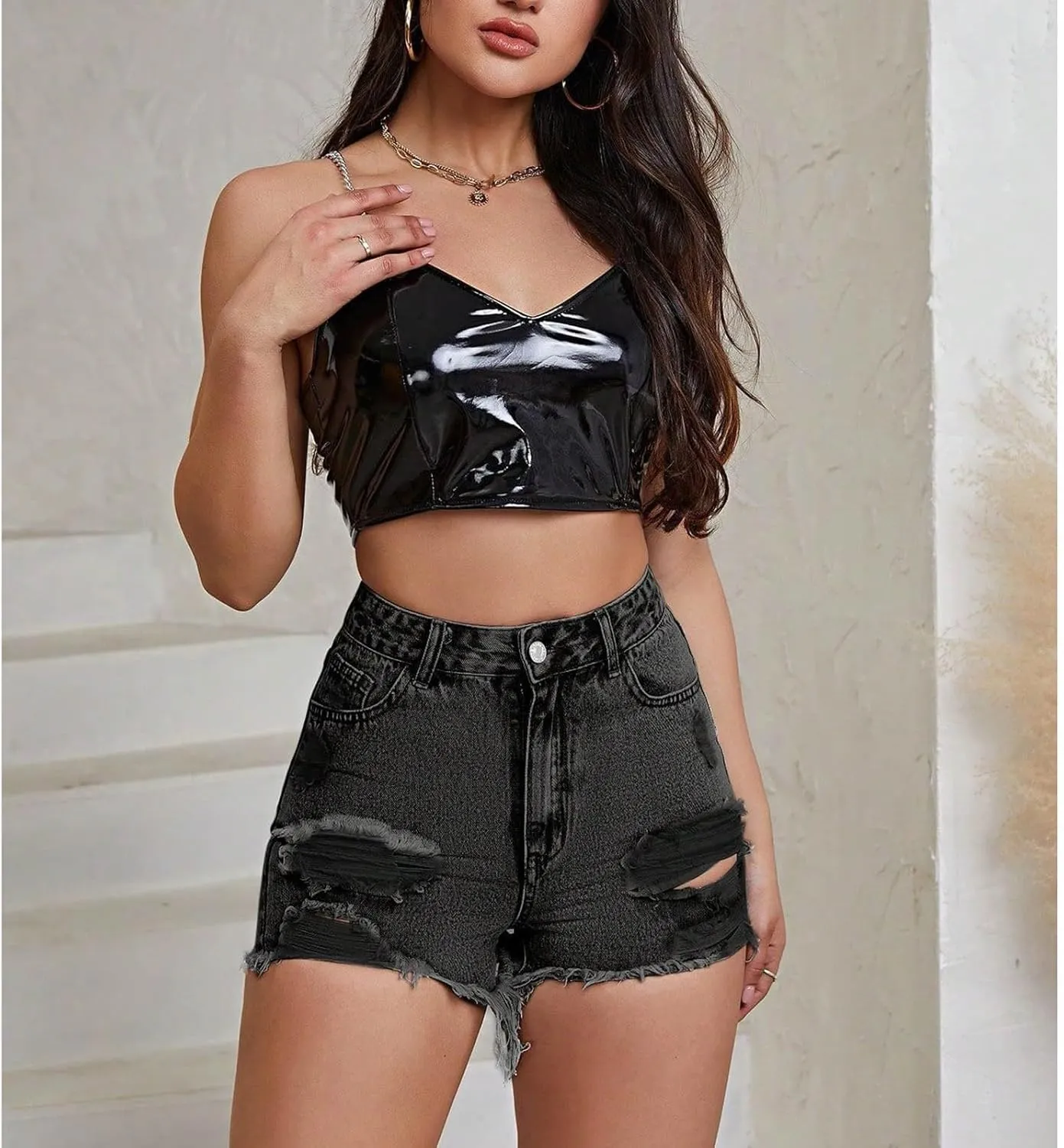 Women Denim Shorts Stretchy Mid High Waisted Summer Beach Plus Size Casual Trendy Ripped Loose Fit Hot Short Jeans