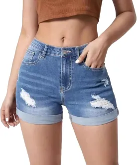 Women Denim Shorts Stretchy Mid High Waisted Summer Beach Plus Size Casual Trendy Ripped Loose Fit Hot Short Jeans