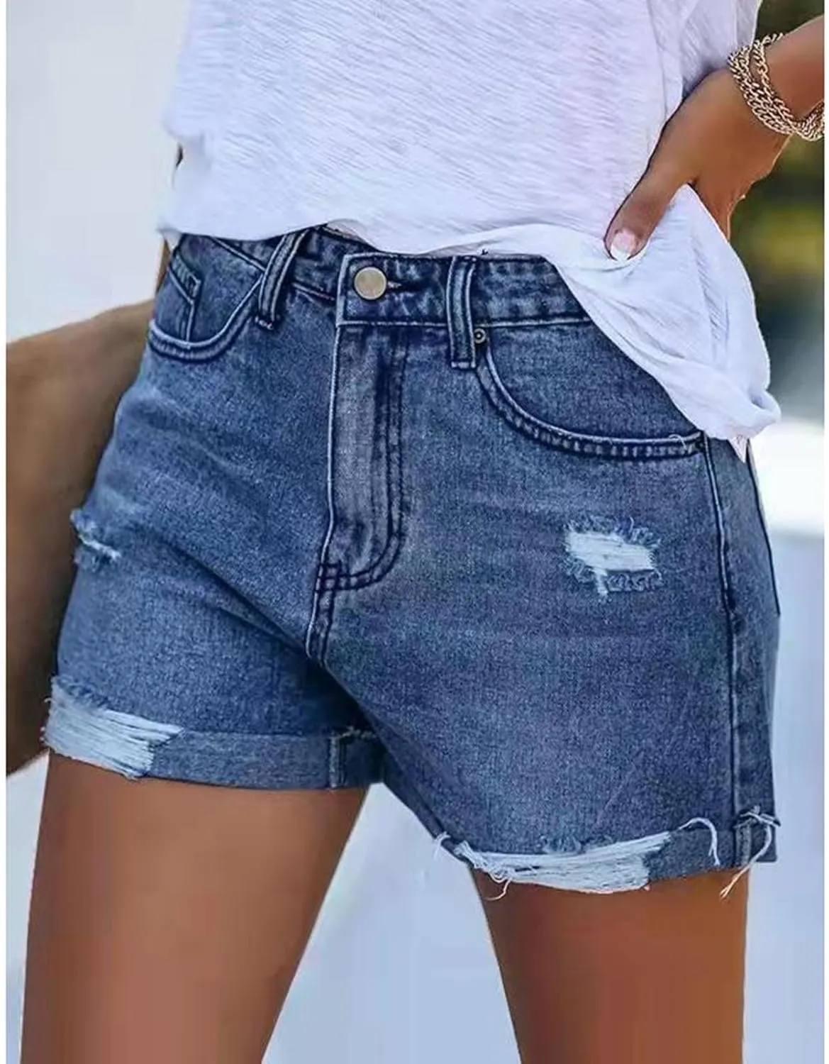Women Denim Shorts Stretchy Mid High Waisted Summer Beach Plus Size Casual Trendy Ripped Loose Fit Hot Short Jeans