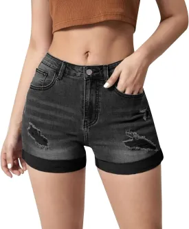 Women Denim Shorts Stretchy Mid High Waisted Summer Beach Plus Size Casual Trendy Ripped Loose Fit Hot Short Jeans