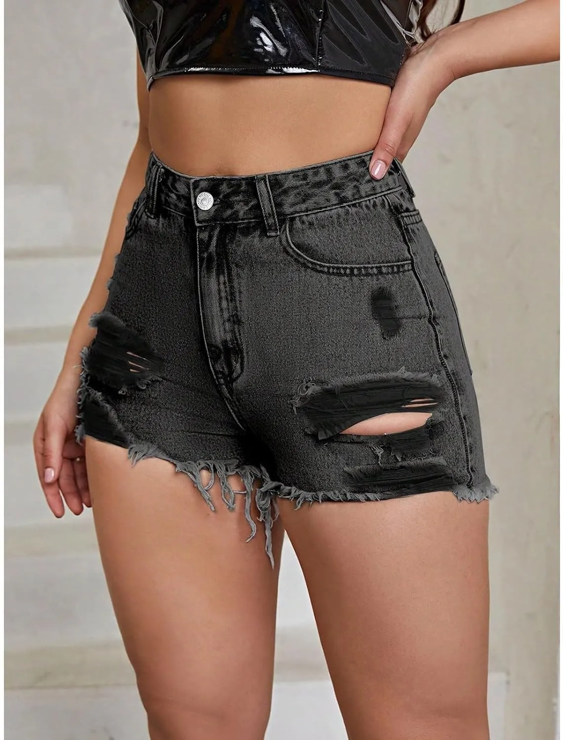 Women Denim Shorts Stretchy Mid High Waisted Summer Beach Plus Size Casual Trendy Ripped Loose Fit Hot Short Jeans