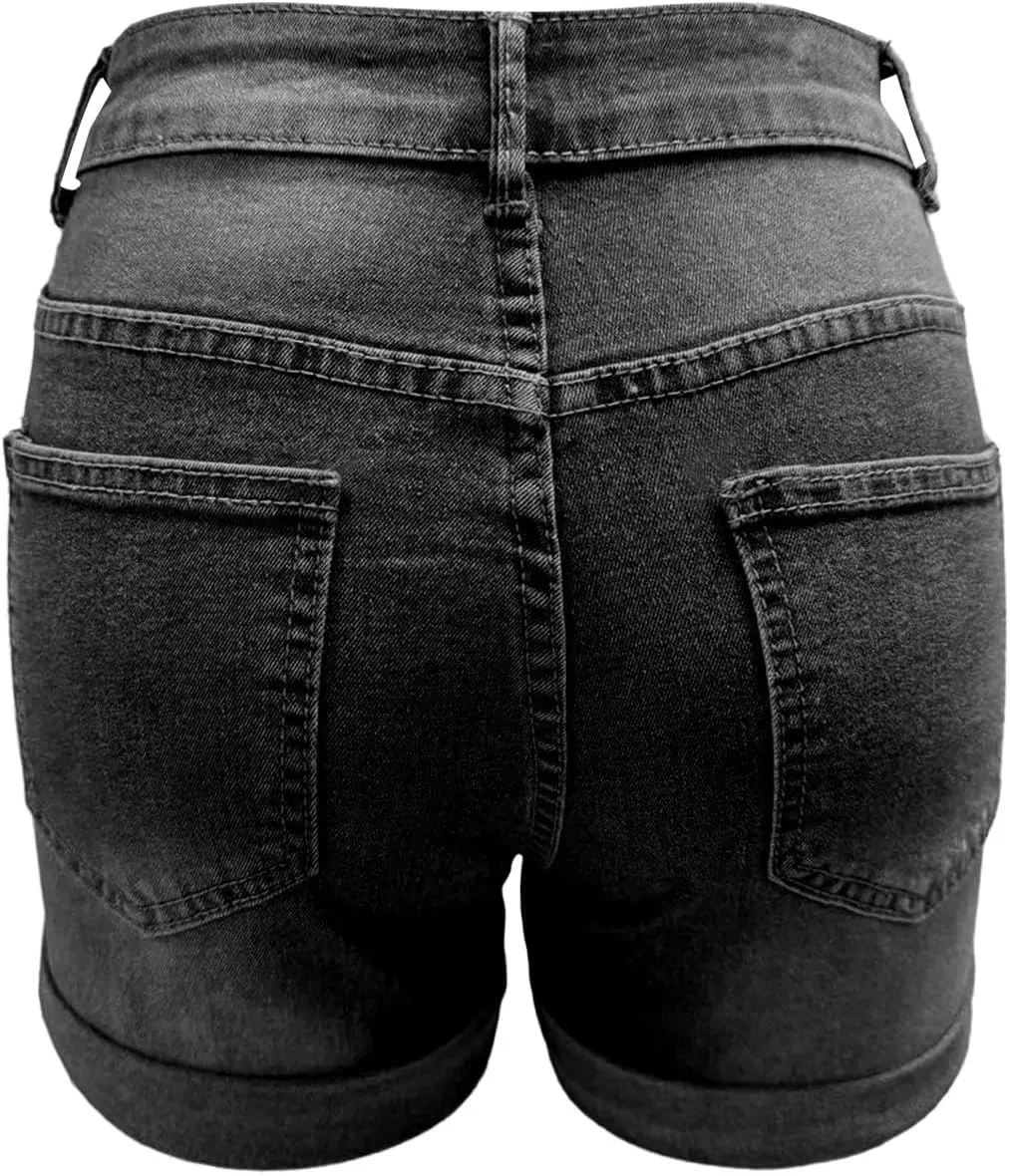 Women Denim Shorts Stretchy Mid High Waisted Summer Beach Plus Size Casual Trendy Ripped Loose Fit Hot Short Jeans