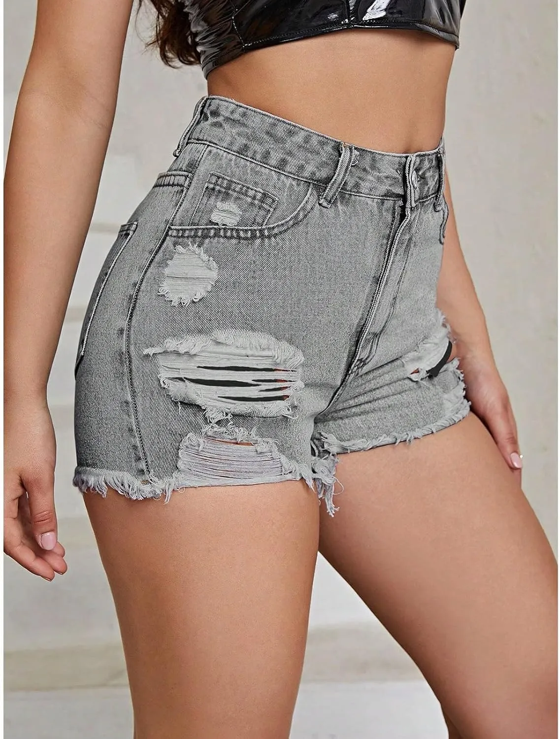 Women Denim Shorts Stretchy Mid High Waisted Summer Beach Plus Size Casual Trendy Ripped Loose Fit Hot Short Jeans