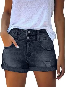 Women Denim Shorts Stretchy Mid High Waisted Summer Beach Plus Size Casual Trendy Ripped Loose Fit Hot Short Jeans