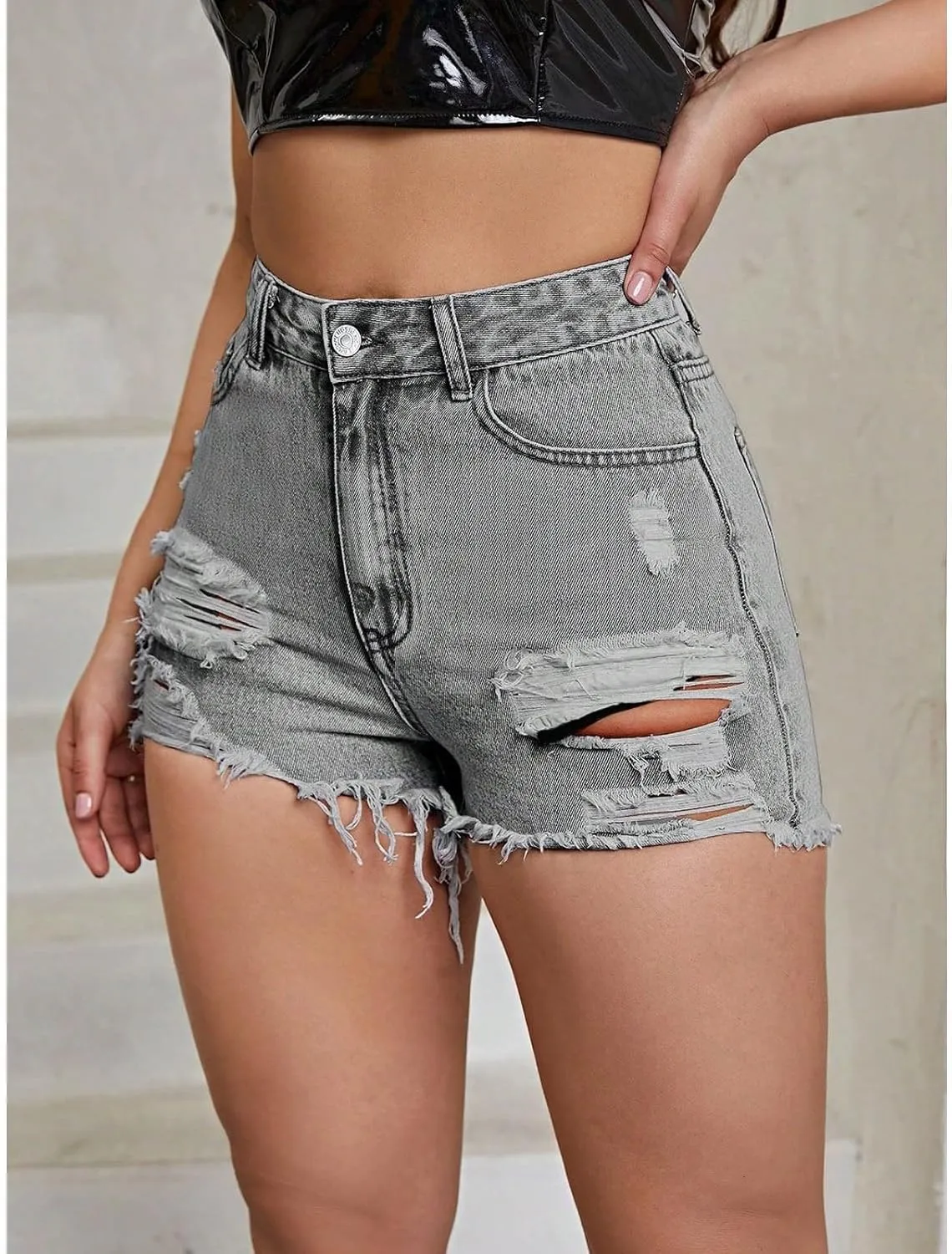 Women Denim Shorts Stretchy Mid High Waisted Summer Beach Plus Size Casual Trendy Ripped Loose Fit Hot Short Jeans