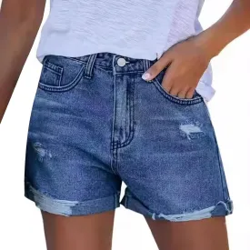Women Denim Shorts Stretchy Mid High Waisted Summer Beach Plus Size Casual Trendy Ripped Loose Fit Hot Short Jeans