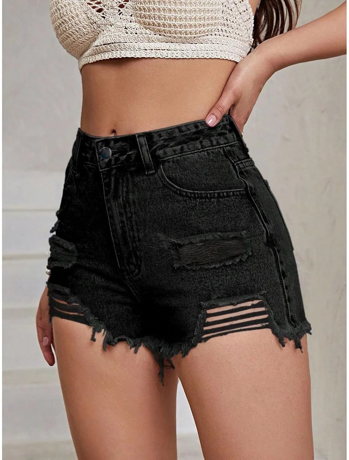 Women Denim Shorts Stretchy Mid High Waisted Summer Beach Plus Size Casual Trendy Ripped Loose Fit Hot Short Jeans