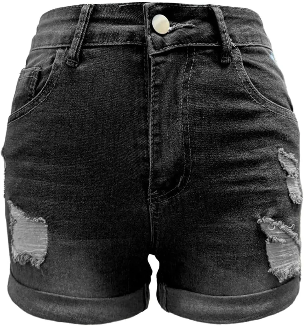 Women Denim Shorts Stretchy Mid High Waisted Summer Beach Plus Size Casual Trendy Ripped Loose Fit Hot Short Jeans
