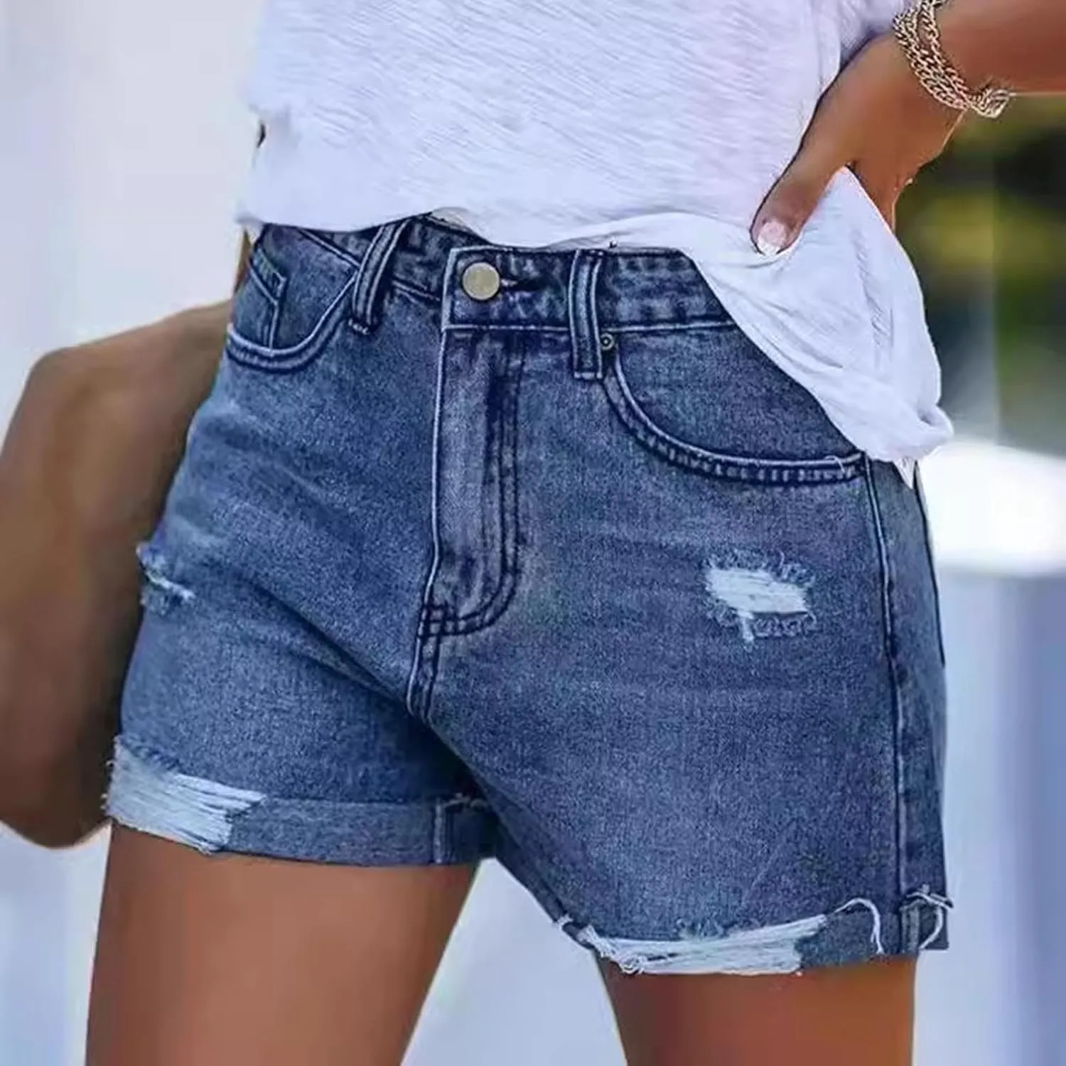 Women Denim Shorts Stretchy Mid High Waisted Summer Beach Plus Size Casual Trendy Ripped Loose Fit Hot Short Jeans