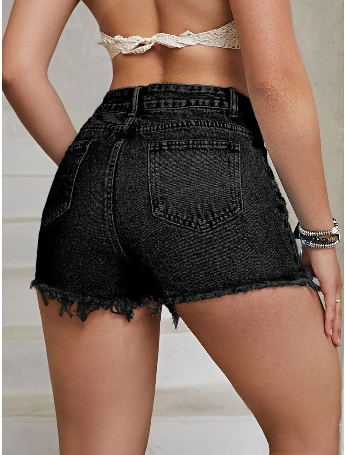 Women Denim Shorts Stretchy Mid High Waisted Summer Beach Plus Size Casual Trendy Ripped Loose Fit Hot Short Jeans