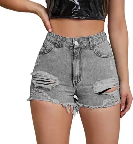 Women Denim Shorts Stretchy Mid High Waisted Summer Beach Plus Size Casual Trendy Ripped Loose Fit Hot Short Jeans