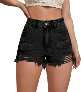 Women Denim Shorts Stretchy Mid High Waisted Summer Beach Plus Size Casual Trendy Ripped Loose Fit Hot Short Jeans