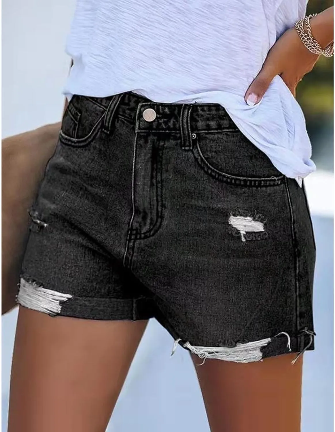 Women Denim Shorts Stretchy Mid High Waisted Summer Beach Plus Size Casual Trendy Ripped Loose Fit Hot Short Jeans