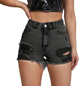 Women Denim Shorts Stretchy Mid High Waisted Summer Beach Plus Size Casual Trendy Ripped Loose Fit Hot Short Jeans