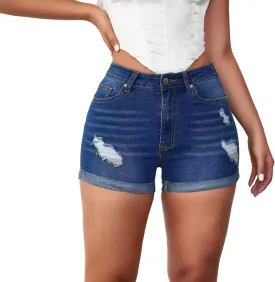 Women Denim Shorts Stretchy Mid High Waisted Summer Beach Plus Size Casual Trendy Ripped Loose Fit Hot Short Jeans