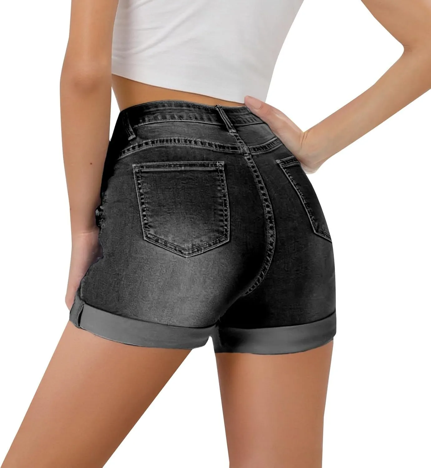 Women Denim Shorts Stretchy Mid High Waisted Summer Beach Plus Size Casual Trendy Ripped Loose Fit Hot Short Jeans