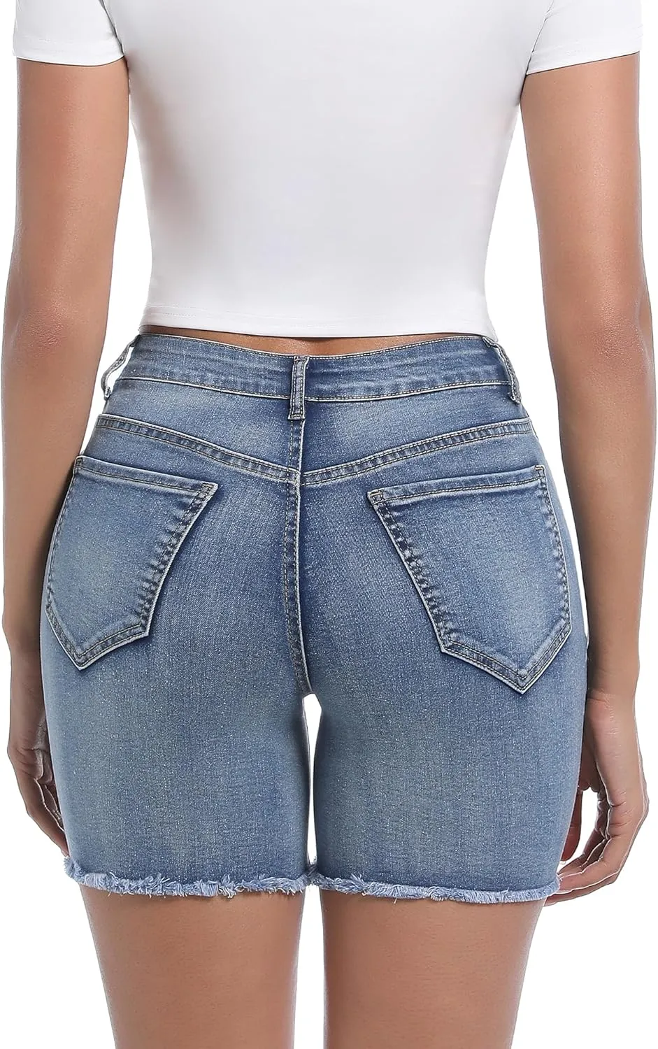 Womens Casual Summer Ripped High Waisted Denim Shorts Stretch Distressed Frayed Raw Hem Jean Shorts