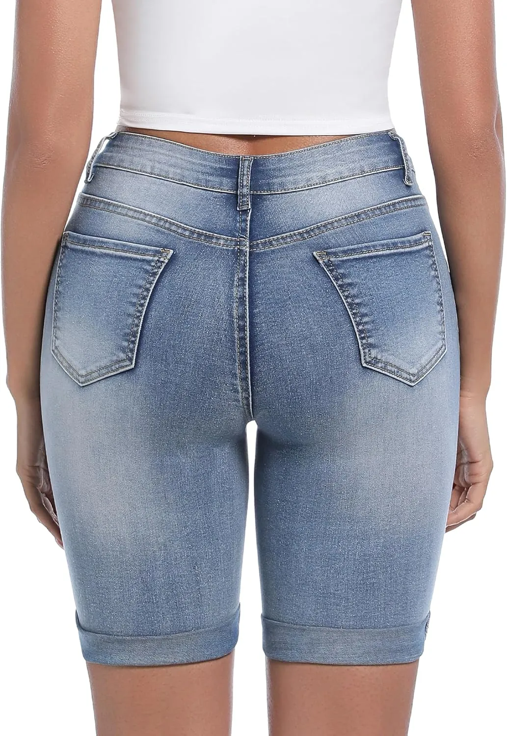 Womens Casual Summer Ripped High Waisted Denim Shorts Stretch Distressed Frayed Raw Hem Jean Shorts